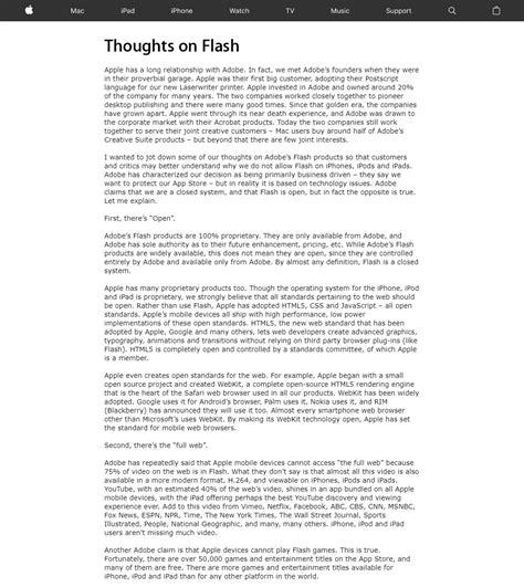 Apple Inc. Letter Regarding Flash